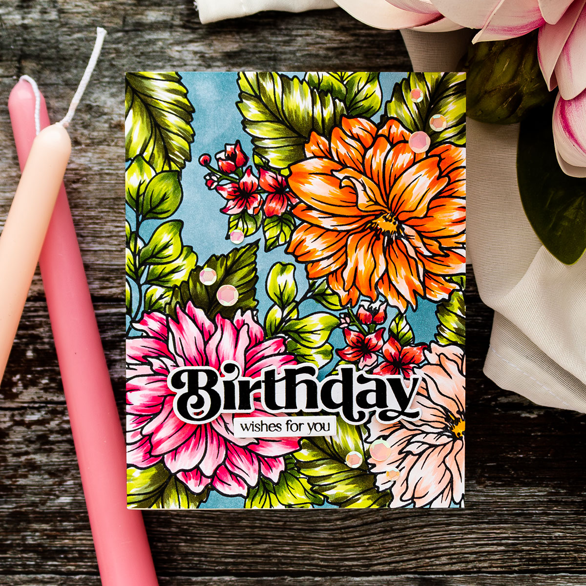 Masked Floral Pattern Birthday Card: Yippee for Yana