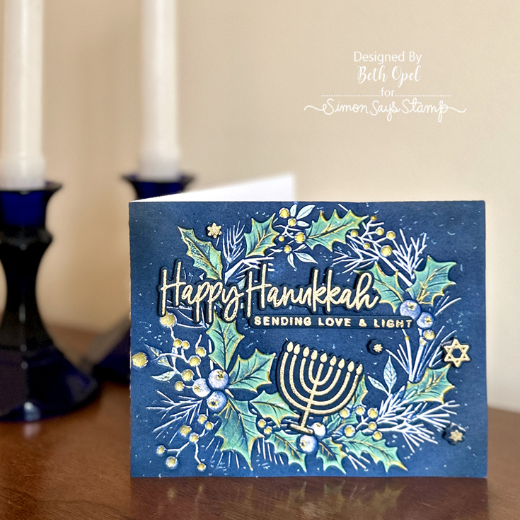 DieCember® Blog Party Beth Opel Big Hanukkah Words and Holly Wreath embossing folder