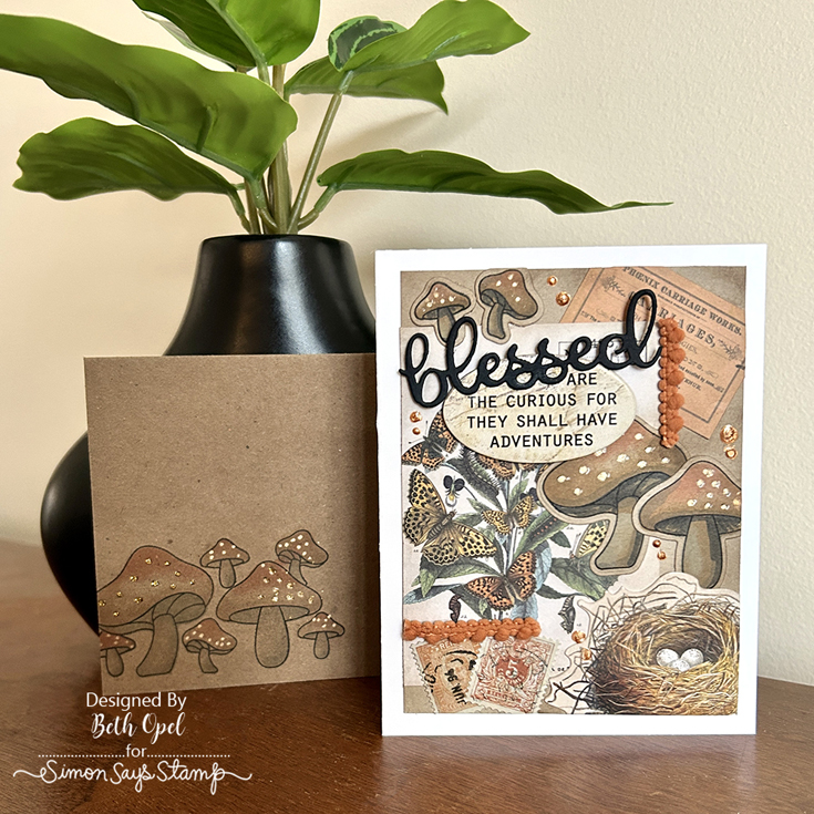 Favorite Things Blog Hop Beth Opel Blessed die, Oh Shiitake stencil, and Grocery Bag envelope